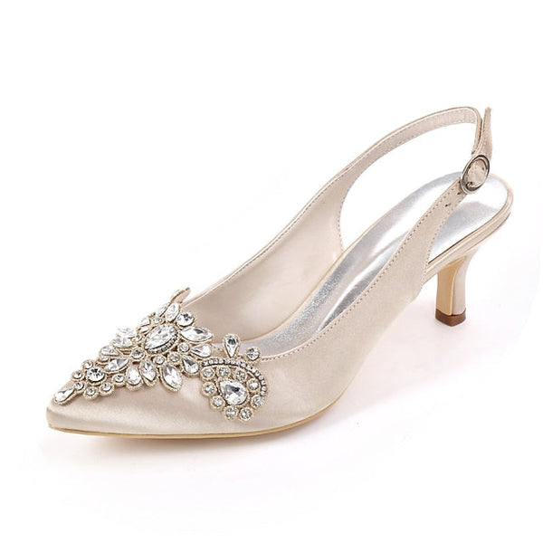 Heels Women Slingback - for Crystal Beige Embellishment with FashionChic