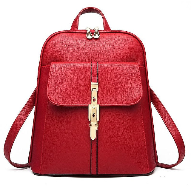 Women's Lock Black Leather Faux Purse Backpack with Gold FashionChic