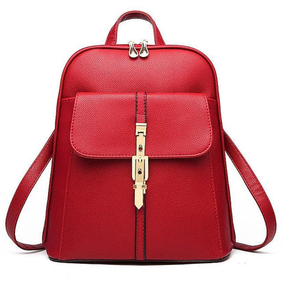Women's Lock Black Leather Faux Purse Backpack with Gold FashionChic