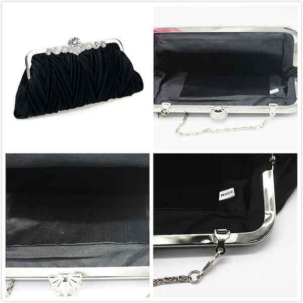 White – Women's Elegant Evening Pleated Satin Clutch FashionChic
