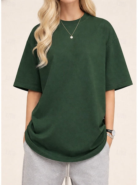Women's Tee 100% Cotton Solid Color Stylish Classic Casual FashionChic