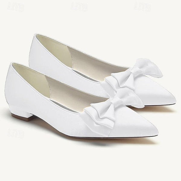 Pointed Low Bowknot Party Shoes Wedding Heel Women's Flats FashionChic