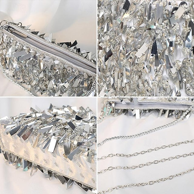 Clutch with Black Evening Crystal and Fringe Sparkling Luxurious FashionChic