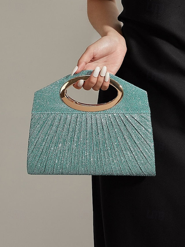 Gold Glitter Women's Clutch Bag with Handle Evening FashionChic