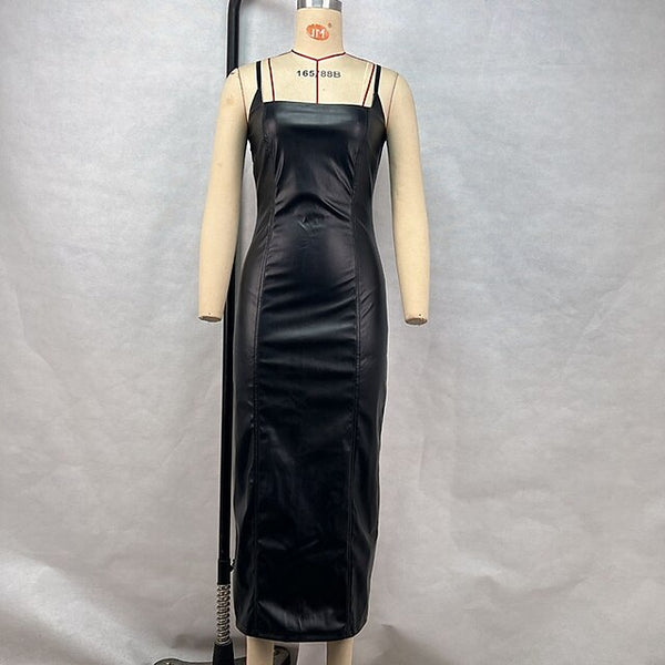 Women's Midi Dress Slip Dress Leather Dress Fashion Modern