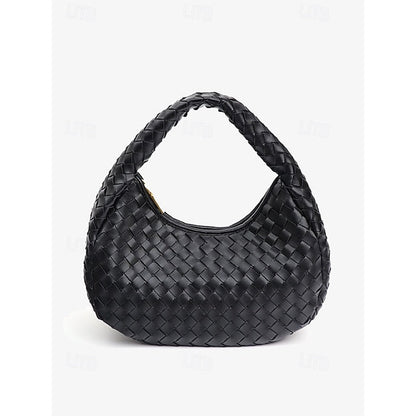 – Leather Round Woven Chic Women's Elegant Ivory Hobo Bag FashionChic
