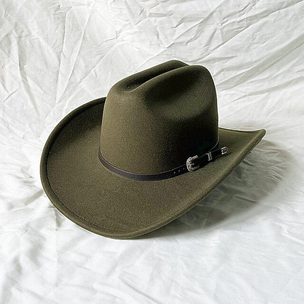 Western Men's Woolen Cowboy Hat Metal Buckle Vintage Knight FashionChic