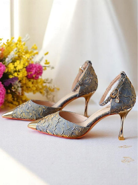 Gold Satin Heels and Beige Women's Pointed Accents with Toe FashionChic