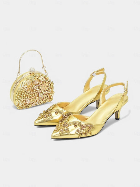 – Matching Gold Slingback with Embellished Heels Handbag FashionChic