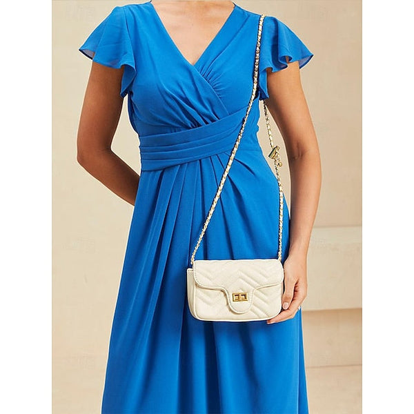 Leather Bag Women's White Crossbody with Gold Elegant Chain FashionChic