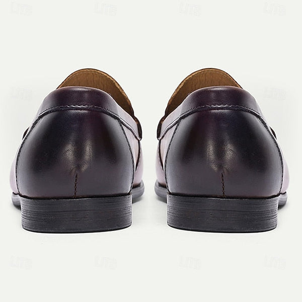Leather Shoes Brown Loafers Slip-On Penny with Men's FashionChic