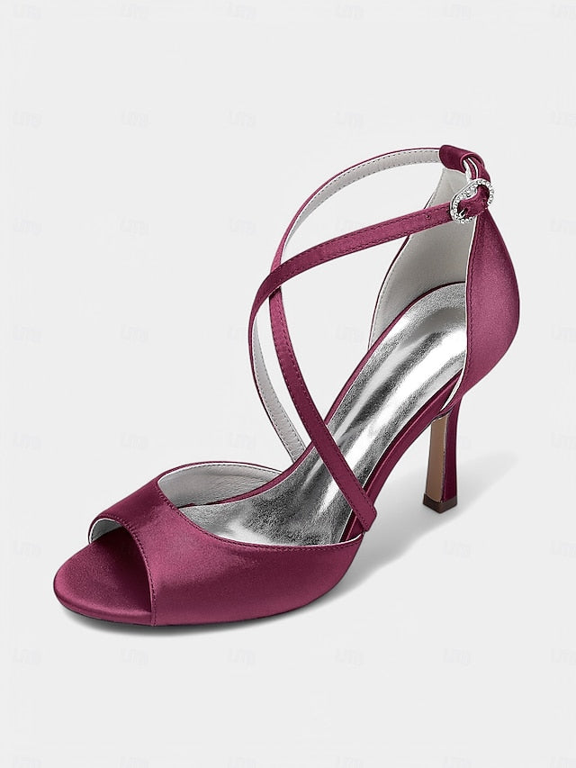 Elegant Heels Peep-Toe Women's White – Satin Cross-Strap FashionChic