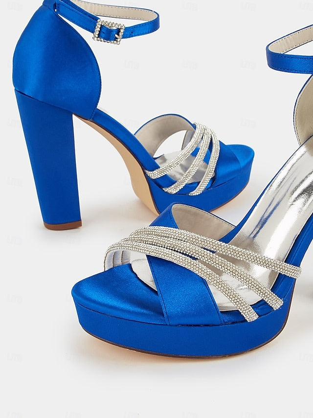 Platform Rhinestone Purple - Heel Sandals Satin Straps with High FashionChic