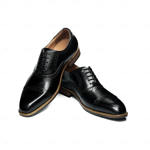 Leather Light Shoes Genuine Wingtip Oxford with Men's Brown FashionChic