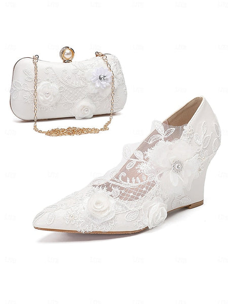 Lace White Wedding Shoes Embellishments Floral with FashionChic