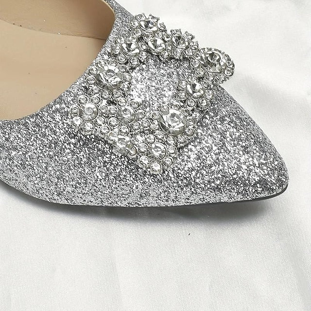 Rhinestone Silver Glitter Flats Embellished with Women's FashionChic