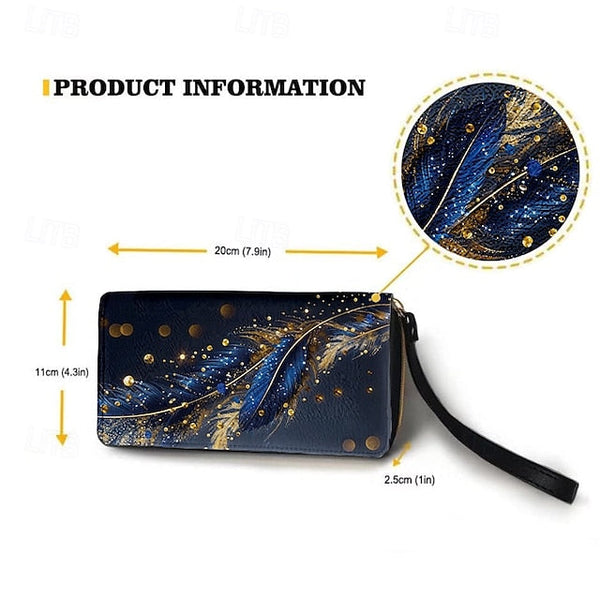 Women's with Gilded Large Capacity Wallet Feather Print FashionChic