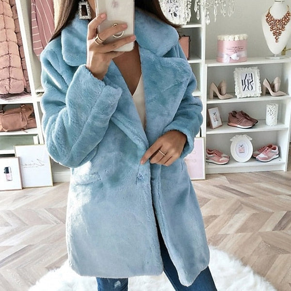 Coat Women's Comfortable Pocket Warm Faux Winter Fur FashionChic