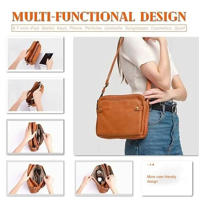 Shoulder Leather Women's Vintage Three-Layer Crossbody FashionChic