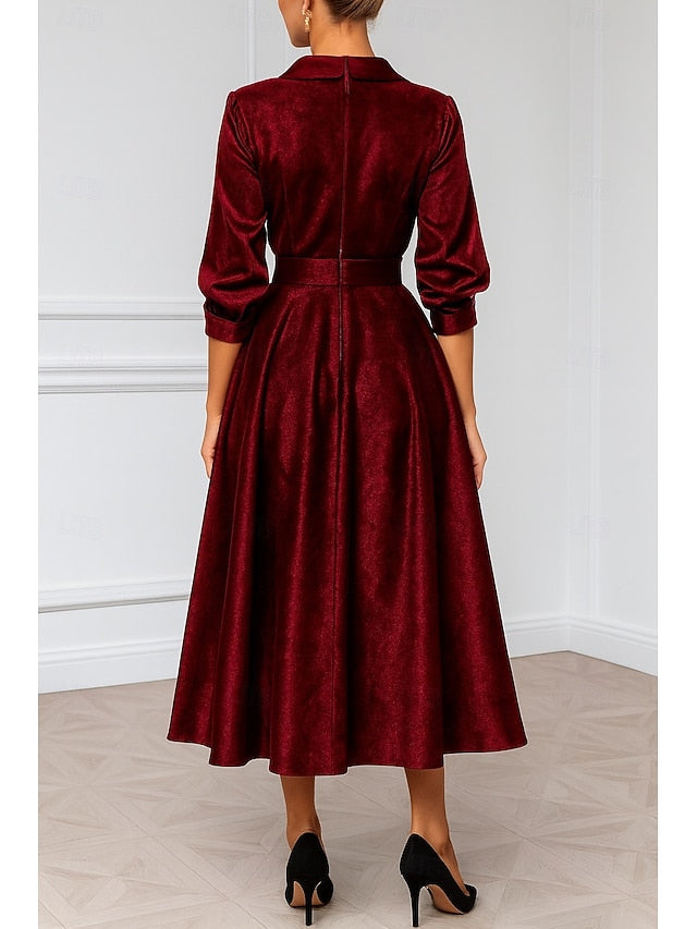 A-Line Dress Blue Cocktail Burgundy Elegant Velvet Dresses FashionChic