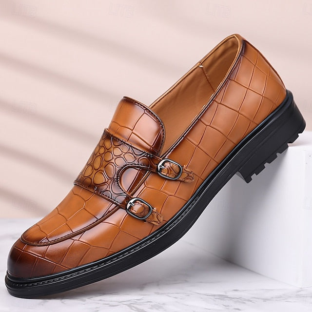 Loafers – Leather Crocodile Faux Pattern with Brown Men's FashionChic