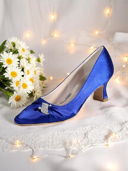 Kitten Women's Bow Blue with Rhinestone Royal Satin Heels FashionChic