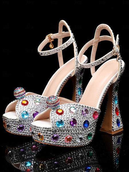 with Heel Women's Matching Rhinestone Platform Sandals High FashionChic