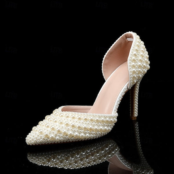 Set Heels Bag Stiletto Clutch White and Pearl – Women's FashionChic