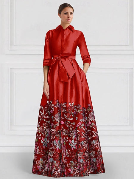 the of Mother A-Line Floral Embroidered Gown Evening Bride Satin FashionChic