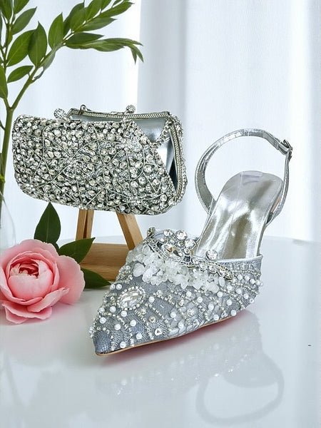 Clutch Set Bag Heel Green and Women's - Rhinestone Shoes FashionChic