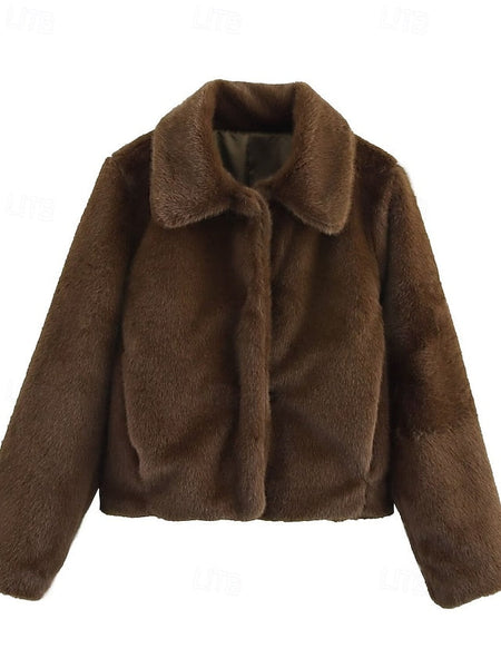 Coat Comfortable Faux Teddy Fur Women's Buttons Warm FashionChic