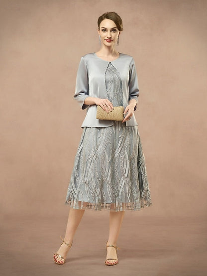 A-Line Neck the Two Jewel of Pieces Dress Bride Elegant Mother FashionChic