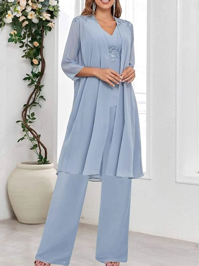 V Mother Elegant Dress Simple of Wedding the Guest Bride Piece 3 FashionChic