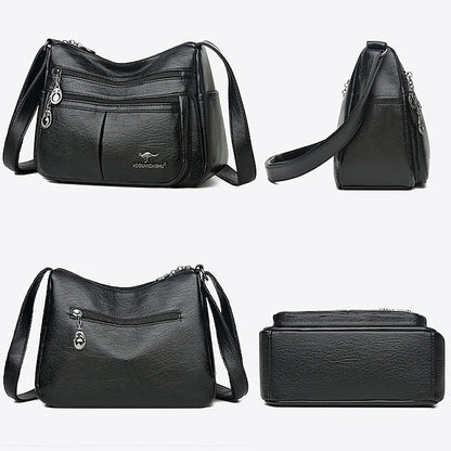 Bag Faux Crossbody Leather - Women's Shoulder Multi-Pocket FashionChic