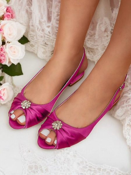 Women's Wedding Heels with Crystal Satin Slingback FashionChic