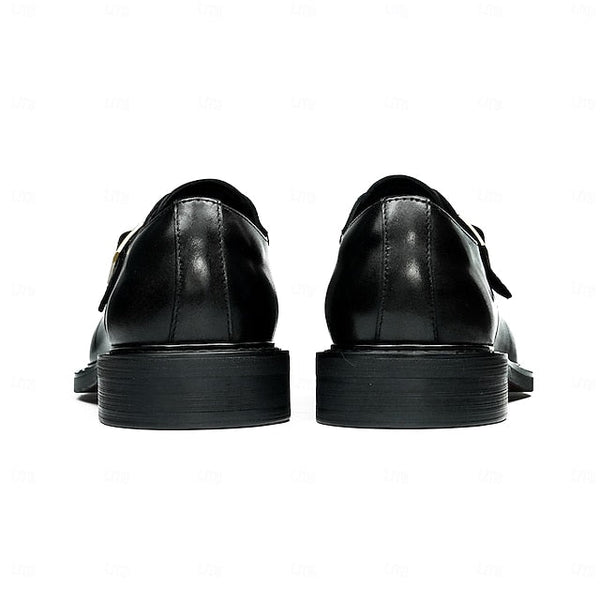Dress Genuine Strap Black Men's Leather Monk First Shoes- FashionChic