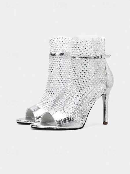 Glitter Sandals Women's Mesh Open-Toe Stiletto – Gold FashionChic