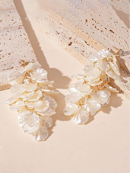 Women's Satin Layered Floral Earrings Drop - Elegant Petal FashionChic