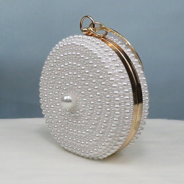 Pearl-Embellished Set Pearl White Stiletto Purse Round and Heels FashionChic