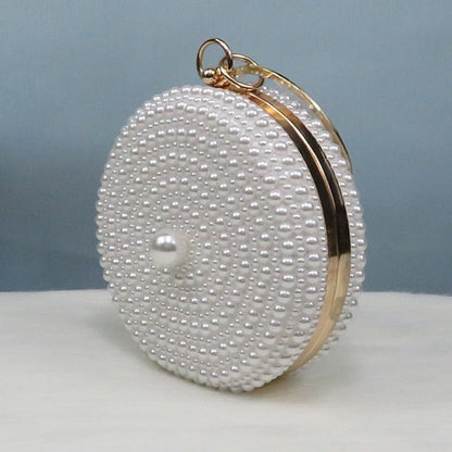 Pearl-Embellished Set Pearl White Stiletto Purse Round and Heels FashionChic