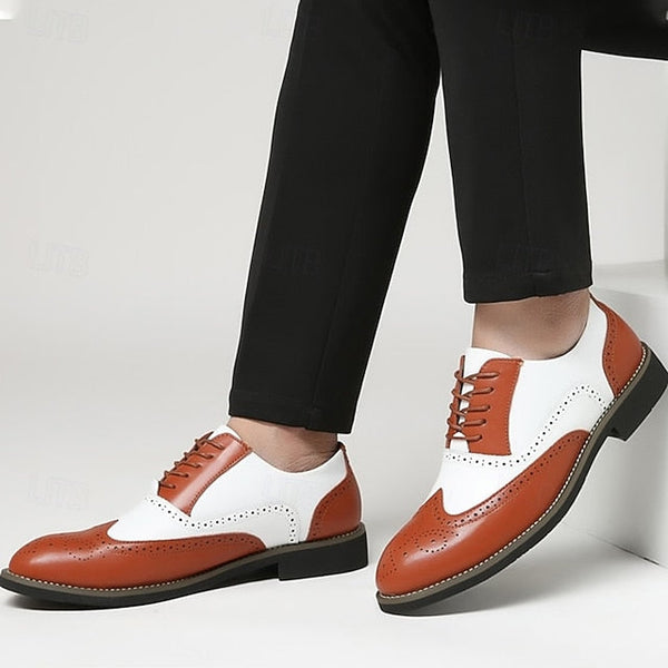 Shoes in Oxford White Two-Tone Brogue Dress Wingtip Men's FashionChic