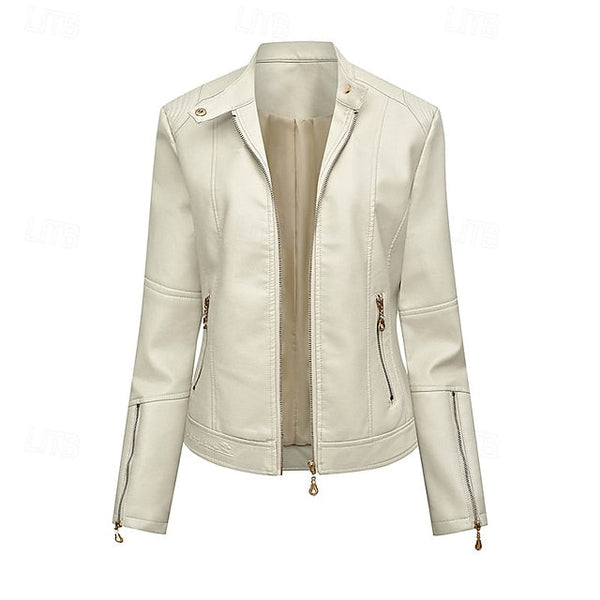 Pocket Jacket Zipper Comfortable Faux Leather Women's FashionChic