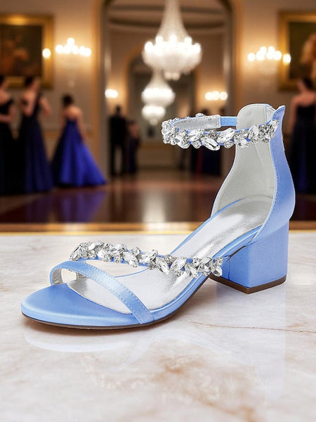 Women's Crystal Purple - Block Satin Sandals Heel FashionChic