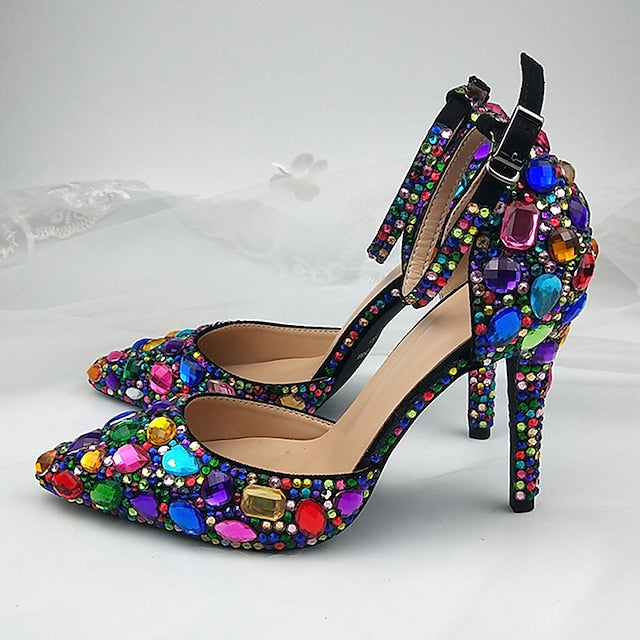 Heel Shoes Multicolor Wedding Women's High with Rhinestone FashionChic