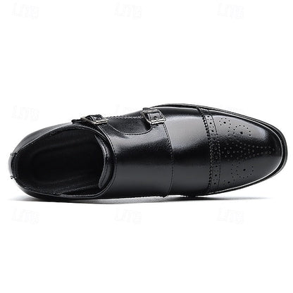 Double Men's Shoes Monk Strap Faux Brown with Dress Leather FashionChic