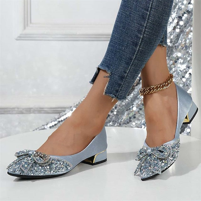 with - Women's Elegant Detail Rhinestone Glitter Flats Bow FashionChic