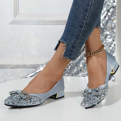 with - Women's Elegant Detail Rhinestone Glitter Flats Bow FashionChic