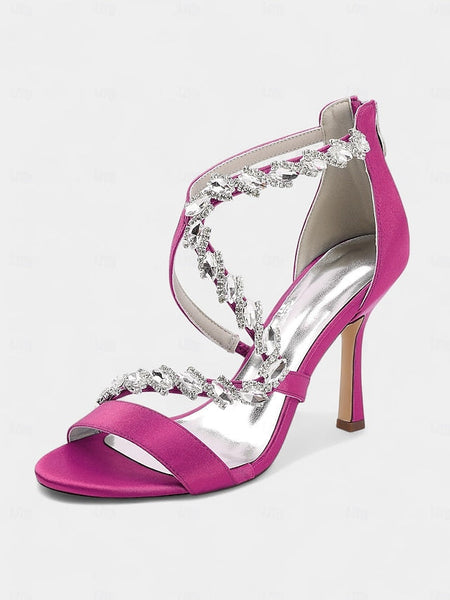Women's Heel Sandals High White - Strappy Rhinestone FashionChic