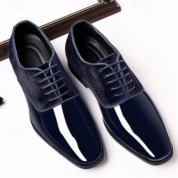 Patent Leather Dress with Navy Oxford Shoes Men's Blue FashionChic