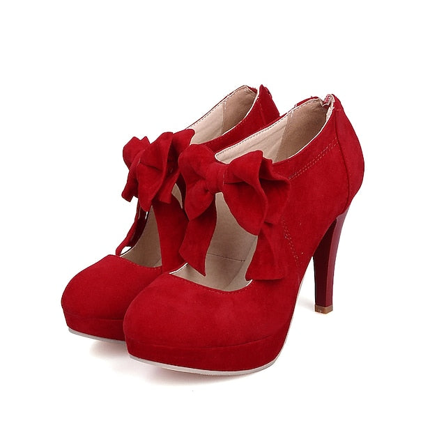 – Suede Platform Vintage Pumps Bow Red Heel Women's High FashionChic